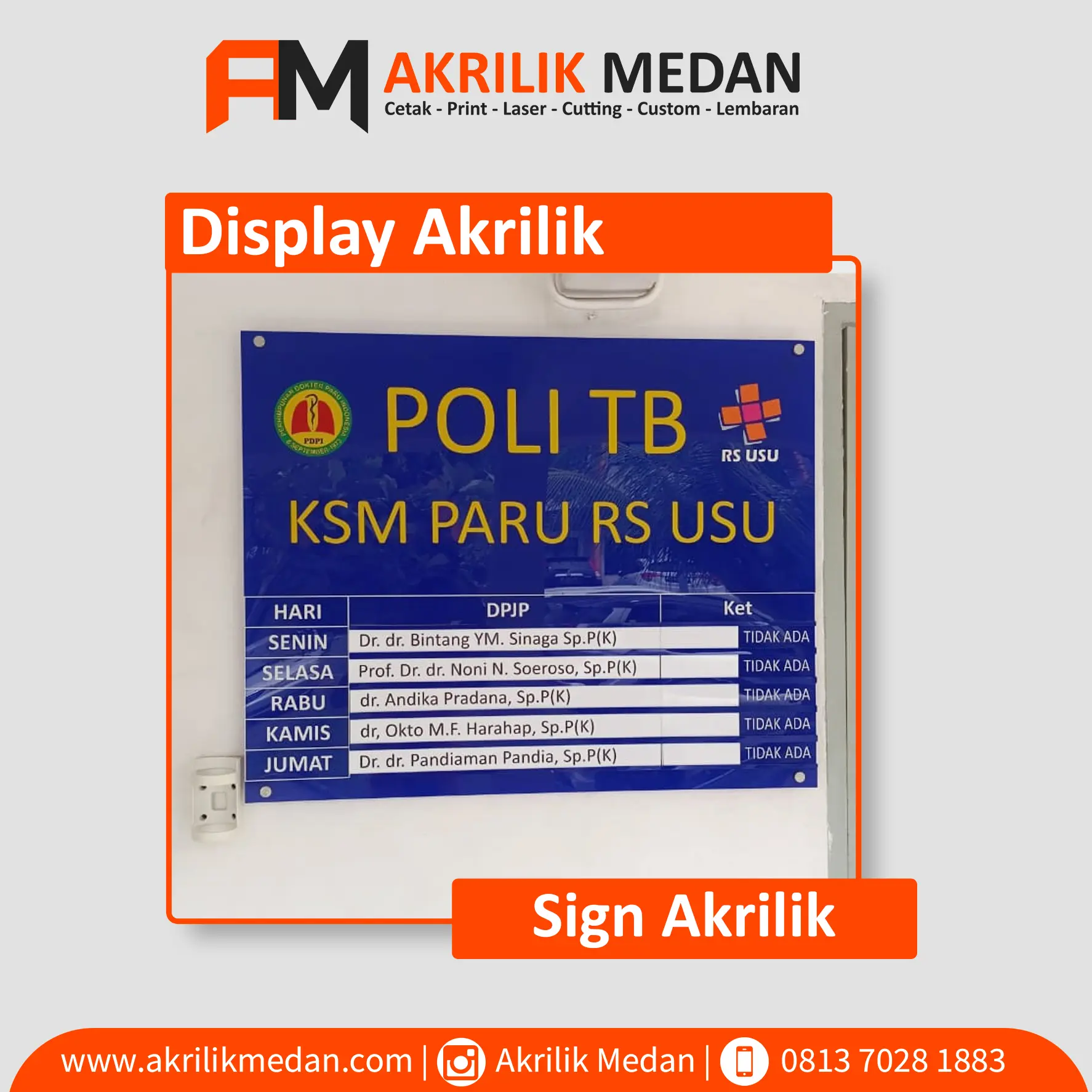 Display Jadwal Dokter dengan Akrilik