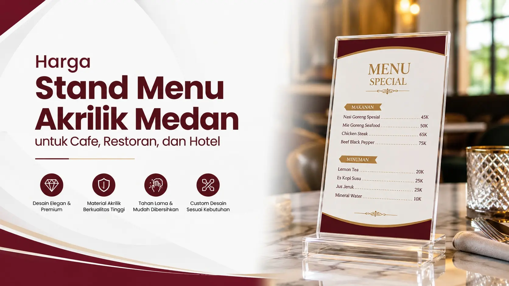 Harga Stand Menu Akrilik Medan untuk Cafe, Restoran, dan Hotel