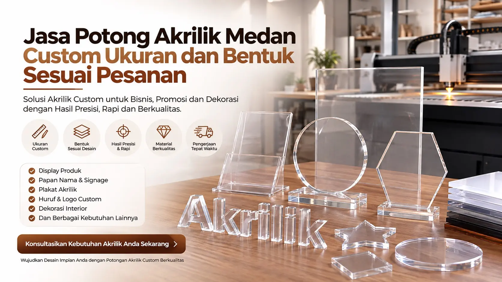 Jasa Potong Akrilik Medan Custom Ukuran dan Bentuk Sesuai Pesanan