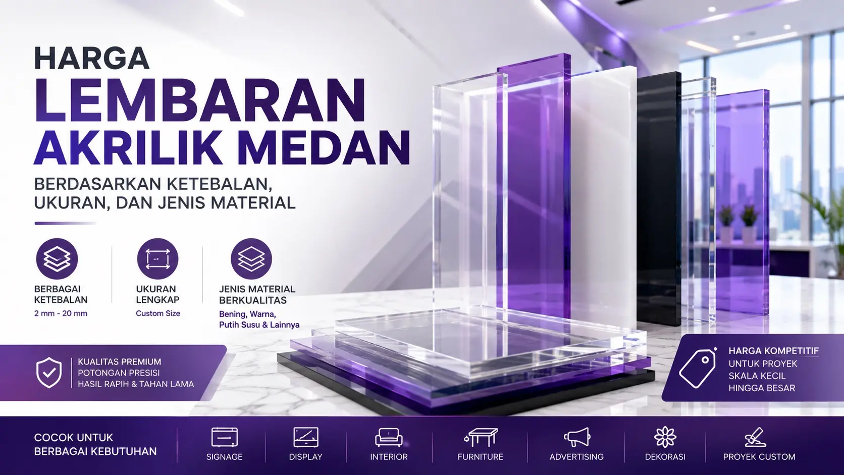 Harga Lembaran Akrilik Medan Berdasarkan Ketebalan, Ukuran, dan Jenis Material