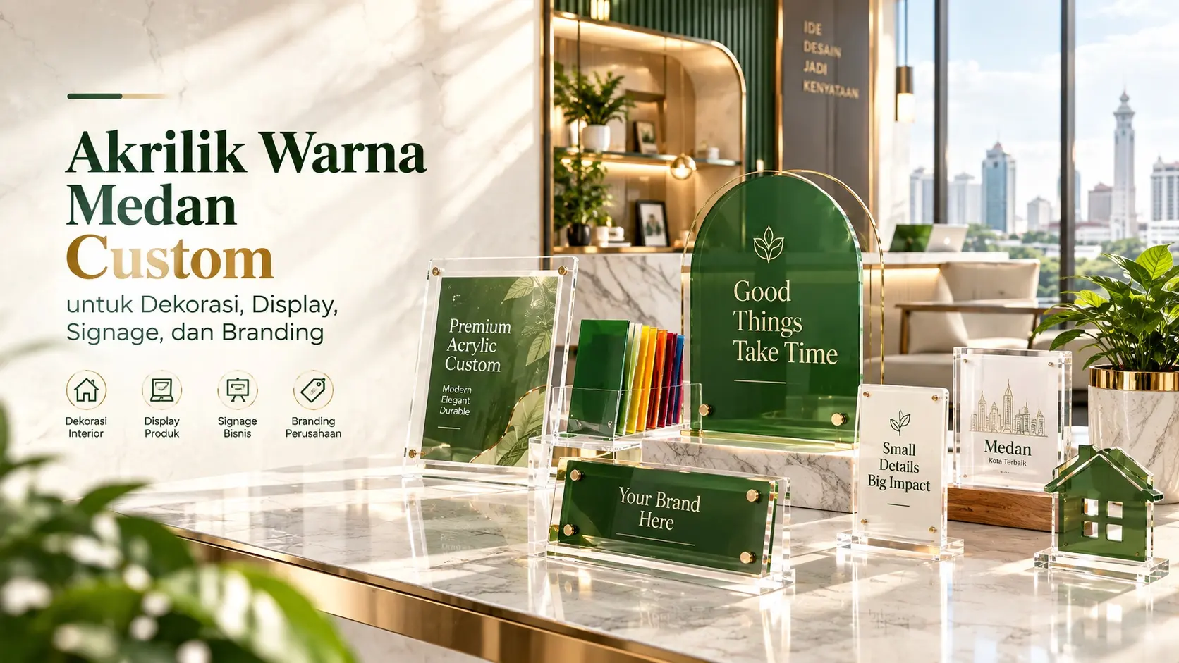 Akrilik Warna Medan Custom untuk Dekorasi, Display, Signage, dan Branding