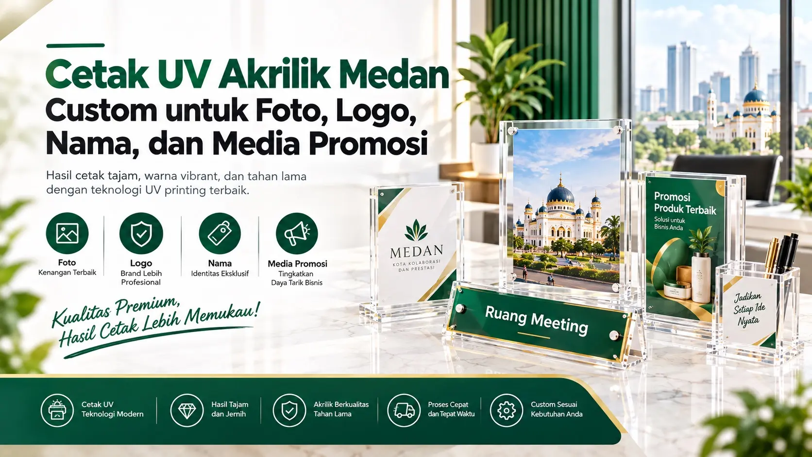 Cetak UV Akrilik Medan Custom untuk Foto, Logo, Nama, dan Media Promosi