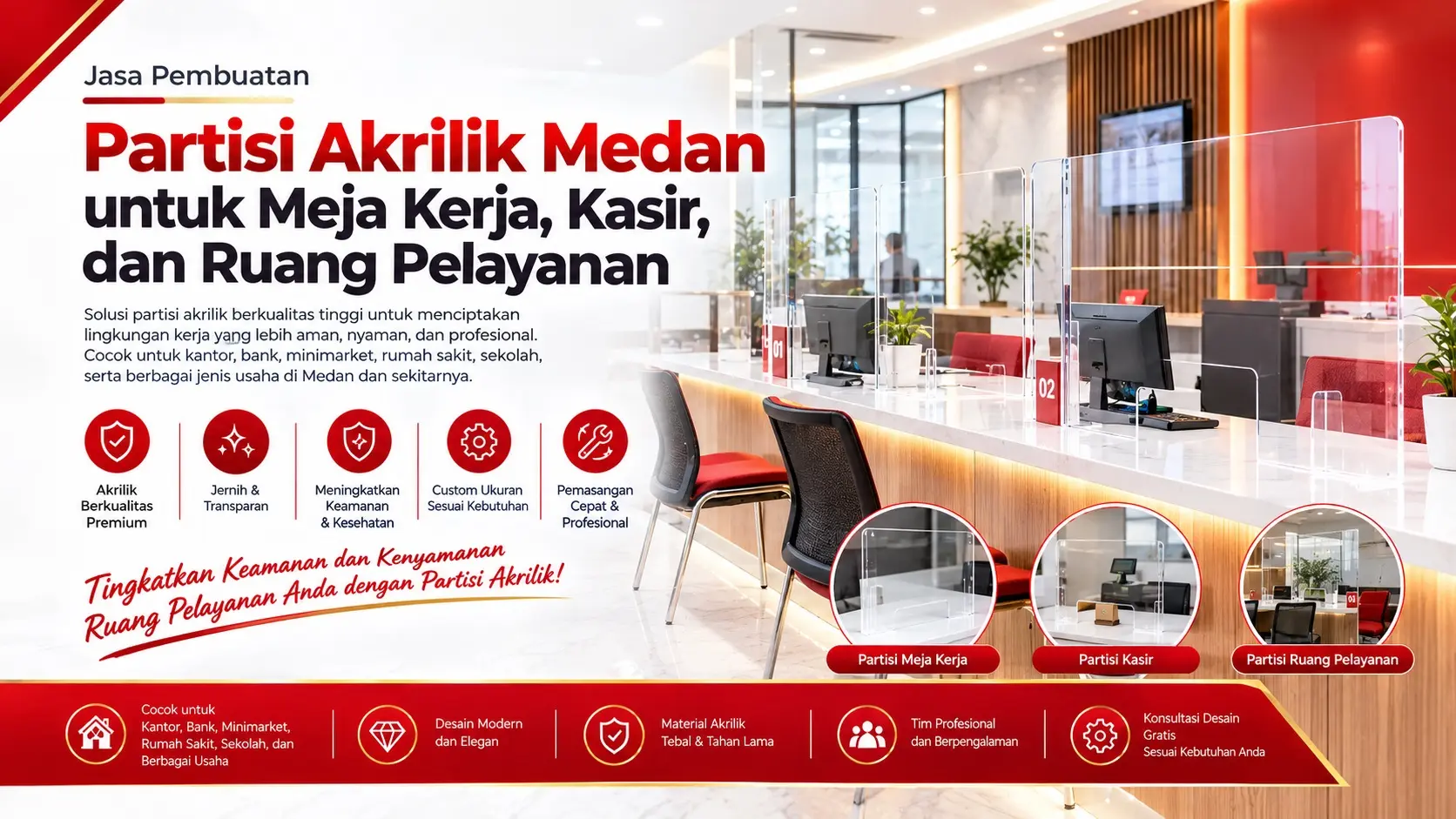 Jasa Pembuatan Partisi Akrilik Medan untuk Meja Kerja Kasir dan Ruang Pelayanan